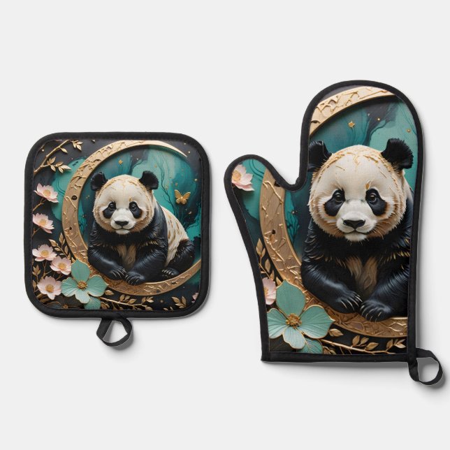 Baby Panda  Oven Mitt & Pot Holder Set (Front)