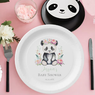Baby Panda Peonies Jungle Baby Shower Paper Plate