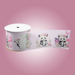 Baby Panda Peonies Jungle Baby Shower  Satin Ribbon