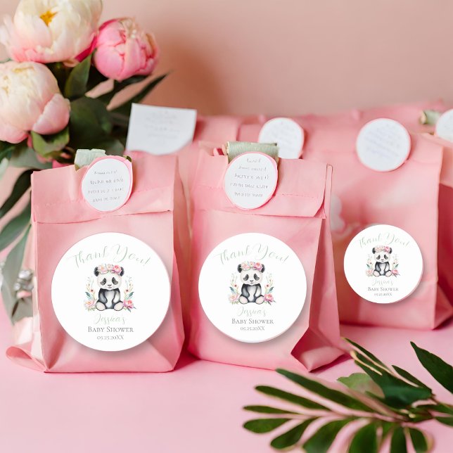 Baby Panda Peonies Jungle Baby Shower Thank You Classic Round Sticker (Express gratitude with Baby Panda & Boho Peony Jungle Stickers!)