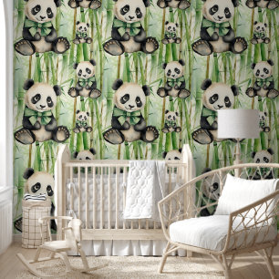 Baby Panda Personalised Bamboo Jungle Wallpaper