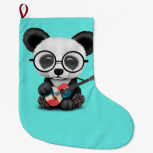 Baby Panda Playing Dominican Flag Guitar Large Christmas Stocking
