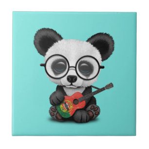 Baby Panda Playing Portuguese Flag Guitar Ceramic Tile