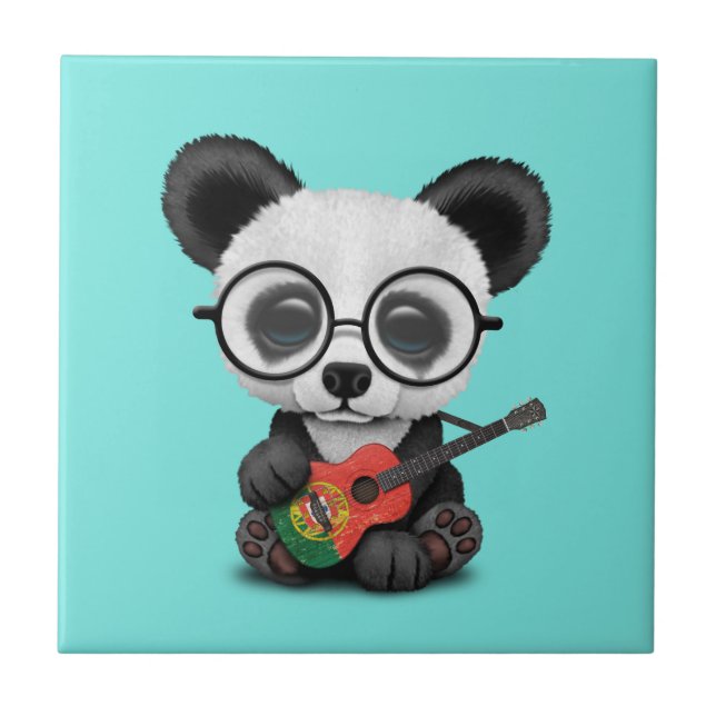 Baby Panda Playing Portuguese Flag Guitar Ceramic Tile (Front)