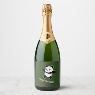 Baby Panda Skateboard  Sparkling Wine Label