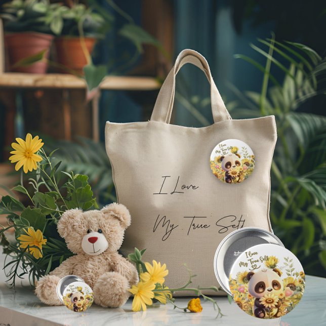 Baby Panda With Sunflower Round Button (Creator Uploaded)