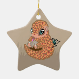 Baby pangolin with ant ceramic tree decoration