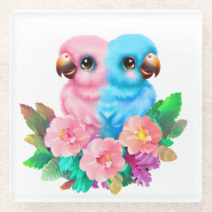 Baby Parrot Twins Glass Coaster