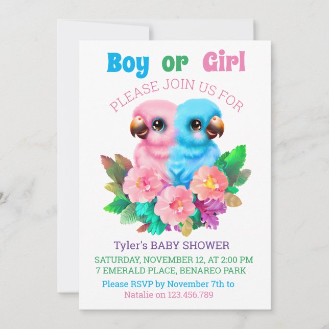 Baby Parrot Twins Invitation (Front)