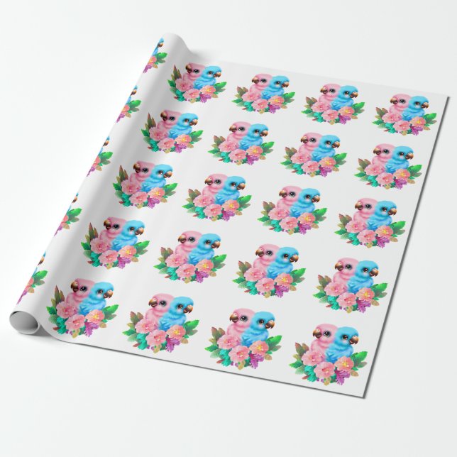 Baby Parrot Twins Wrapping Paper (Unrolled)