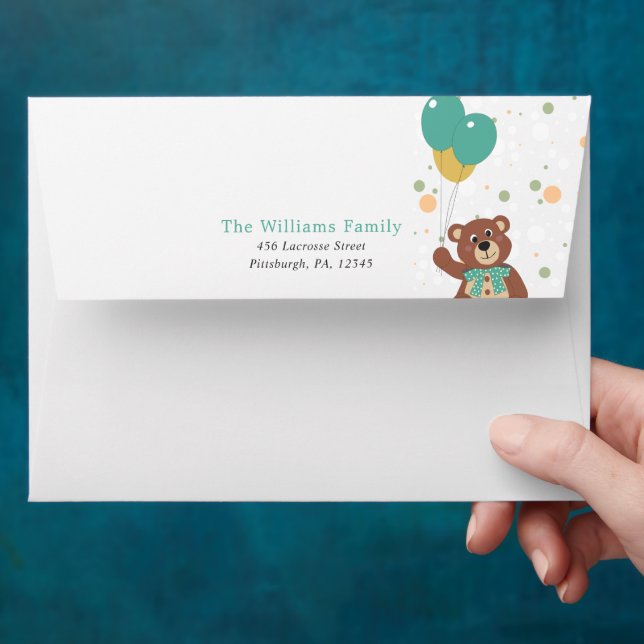 Baby Party Gender Neutral Cute Bear Return Address Envelope (Hand)