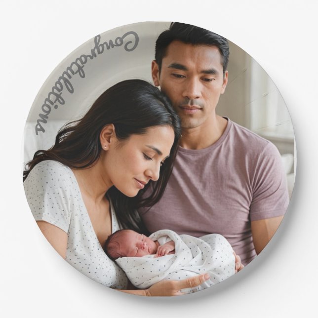 baby party photo custom Paper Plate sip and see (Front)