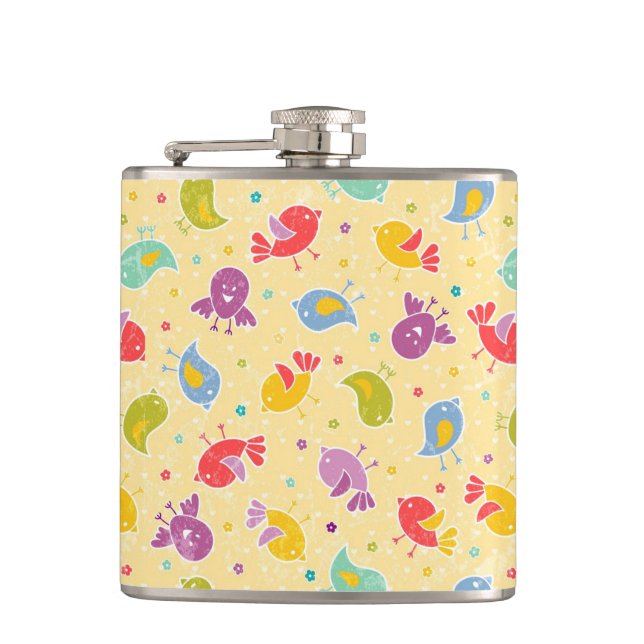 Baby pattern with cute birds hip flask (Front)