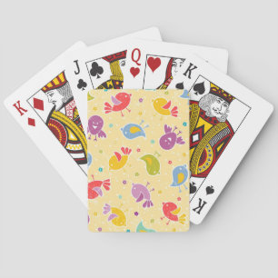 Baby pattern with cute birds playing cards