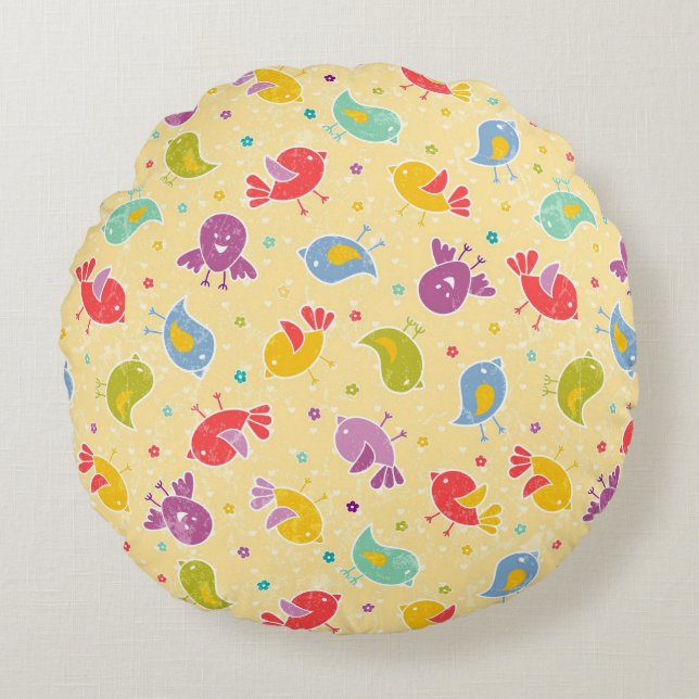 Baby pattern with cute birds round cushion (Front)