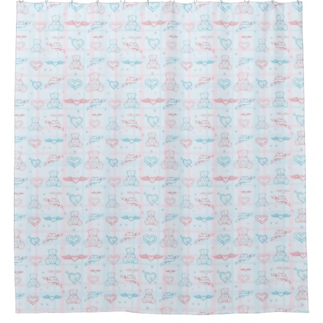 baby pattern with teddy bear shower curtain (Front)