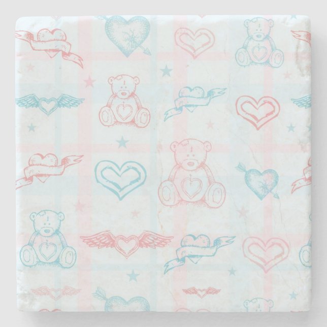 baby pattern with teddy bear stone coaster (Front)