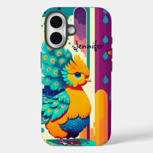 Baby peacock design with custom name iPhone 16 case