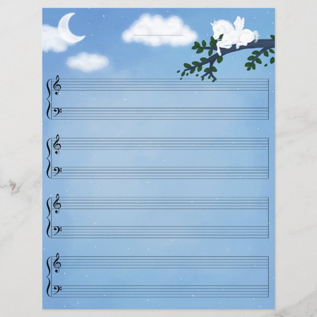 Baby Pegasus Piano Music Stationary Grand Staff (Front)