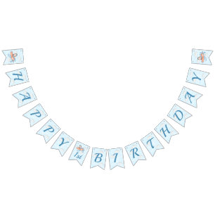 Baby Penguin Aeroplane Blue Personalised Birthday Bunting