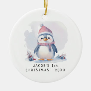 Baby Penguin Baby's First Christmas Ceramic Ornament