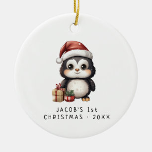 Baby Penguin Baby's First Christmas Ceramic Ornament