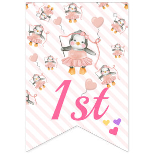 Baby Penguin Ballerina Pink Personalised Birthday  Bunting