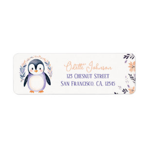 Baby Penguin Boho Floral Design - Return Address Label