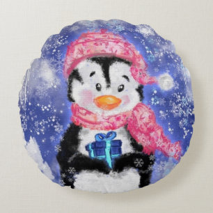 Baby Penguin Christmas Round Pillow Gift