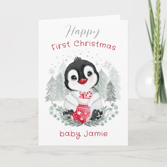 Baby Penguin Cute 1st Christmas card (Front)