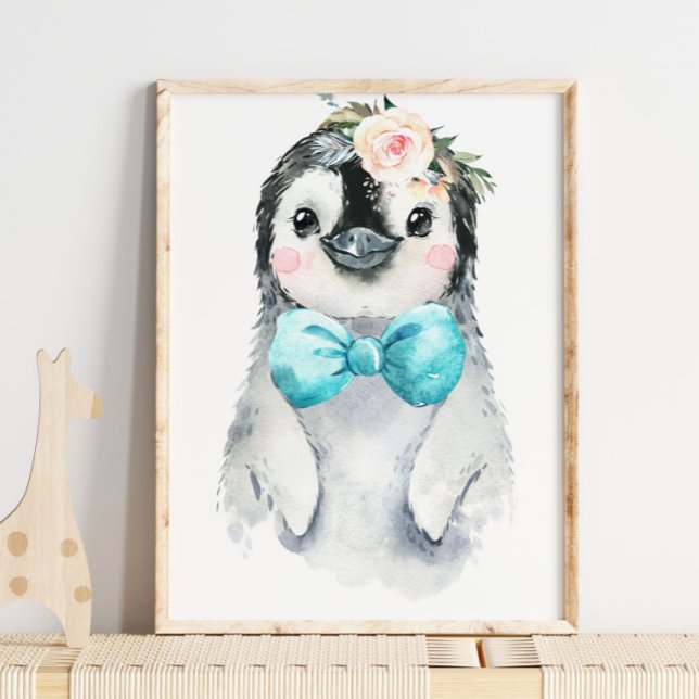 Baby Penguin Floral Bow Tie | Nursery Print (Creator Uploaded)