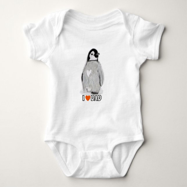Baby Penguin heart I Love dad t shirt vest sleeper (Front)