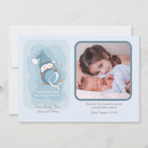 Baby Penguin Holiday Photo Birth Announcement