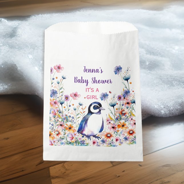 Baby Penguin in Flowers It's a Girl | Baby Shower Favour Bag (Creator Uploaded)