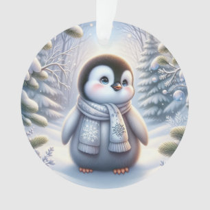 Baby Penguin in Snowy Forest Title: Frosty Cheer: Ornament