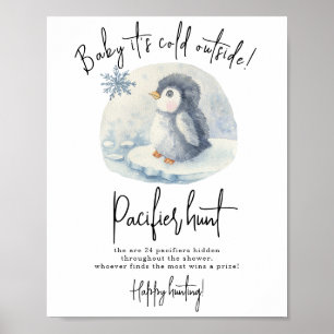 Baby Penguin - Pacifier hunt game baby shower Poster