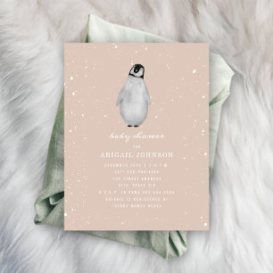 Baby Penguin Pink Girl Winter Baby Shower Invitation
