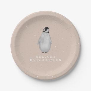 Baby Penguin Pink Girl Winter Baby Shower Paper Plate