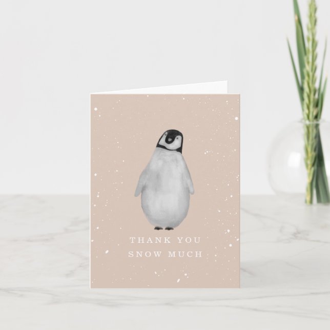 Baby Penguin Pink Girl Winter Baby Shower Thank Thank You Card (Front)