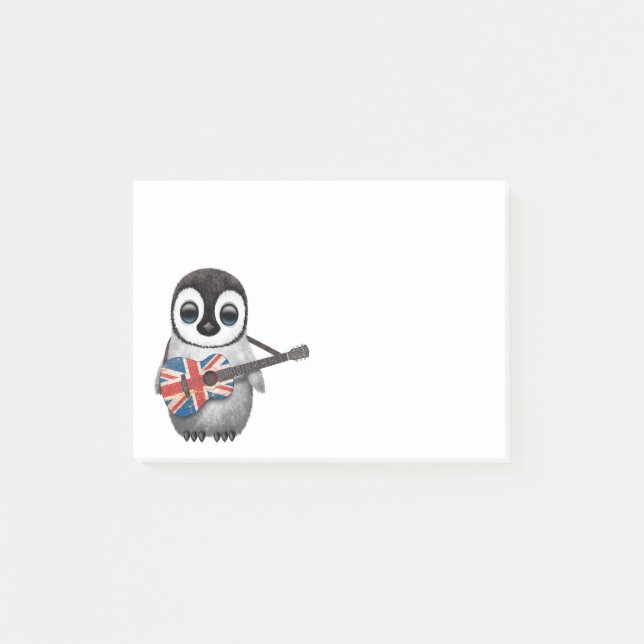 Baby Penguin Playing British Flag Guitar Post-it Notes (Front)