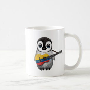 Baby Penguin Playing Colombian Flag Guitar Coffee Mug