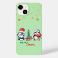 Baby Penguin Santa Red Green Merry Christmas Party