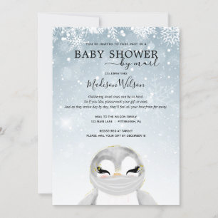 Baby Penguin with Mask Baby Shower by Mail Invitation