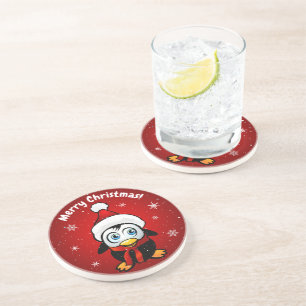 Baby Penguin With Santa Hat Coaster