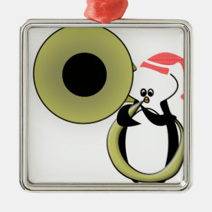 Baby Penguin with Tuba Metal Tree Decoration