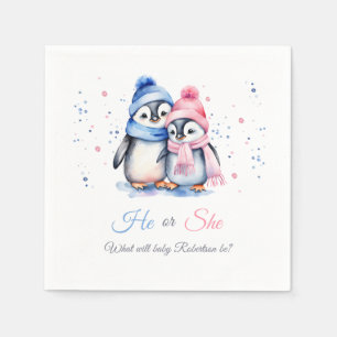 Baby Penguins He or She Winter Fall Gender Reveal  Napkin