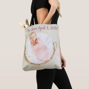 Baby Personalised Bunny Rabbit Name Birthdate Tote Bag