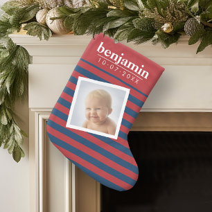 Baby Photo and Birthday Cute Boy Striped Pattern Small Christmas Stocking