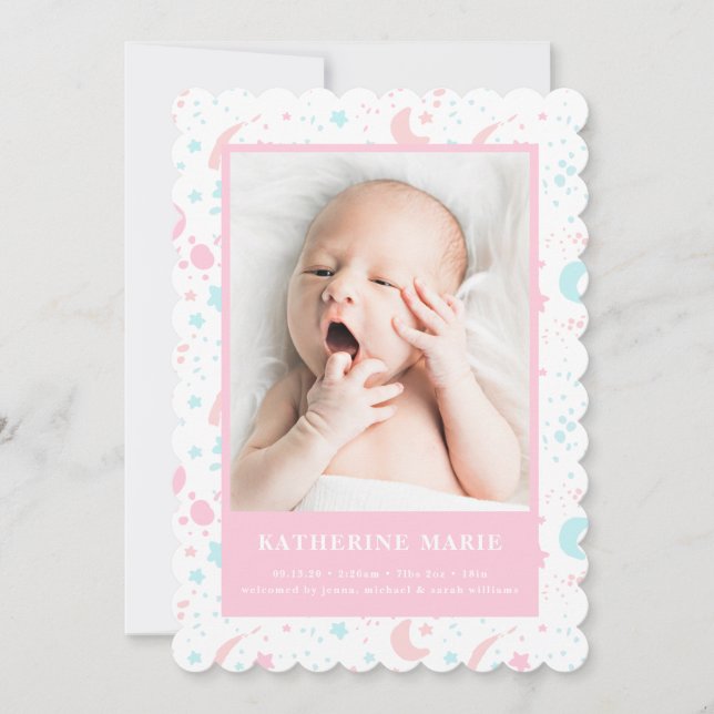 BABY PHOTO ANNOUNCEMENT | Pastel Moon & The Stars (Front)