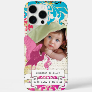 Baby Photo Baby Stats Damask Burnt Edge iPhone iPhone 16 Pro Max Case